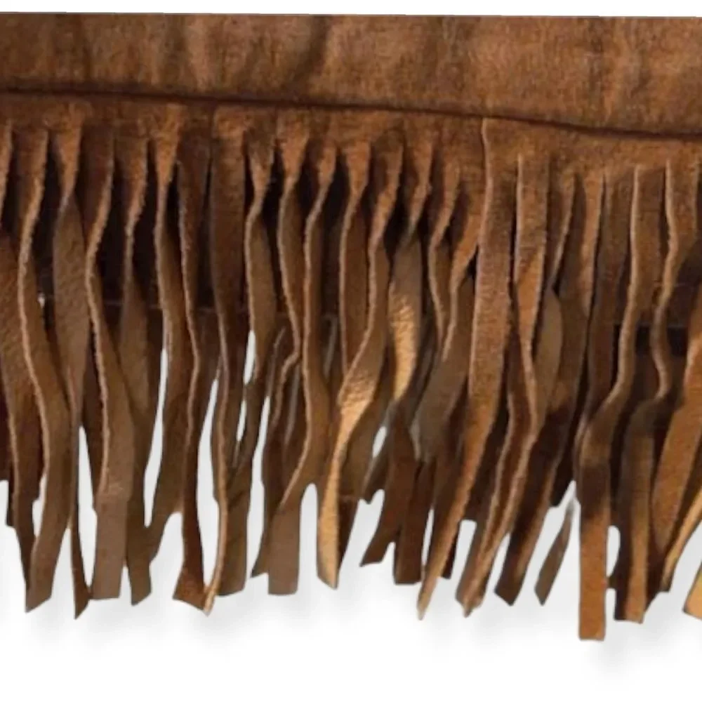VINTAGE Brown Suede/Leather Long‎ Fringe Pencil Skirt